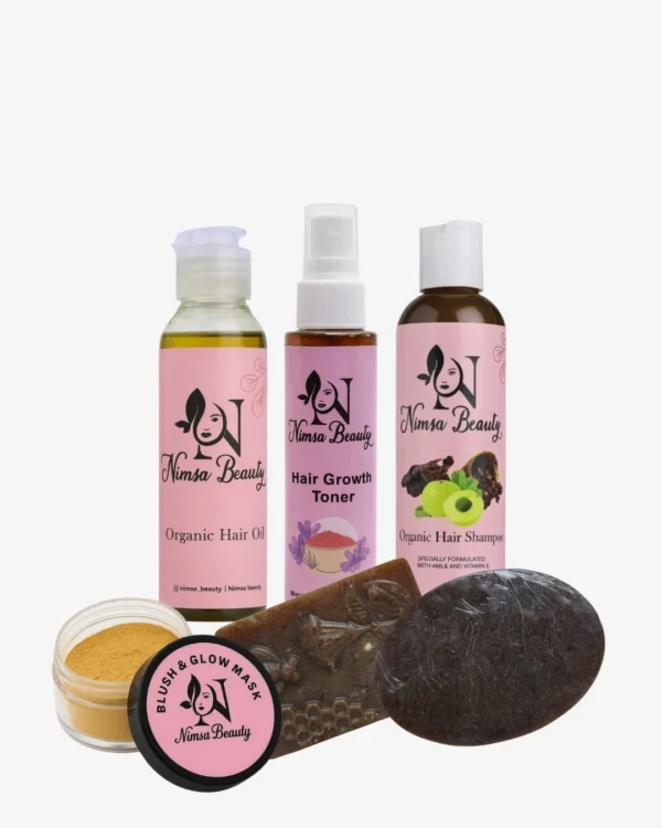 All In One Deal - Hair Oil - Hair Shampoo - Hair Growth Toner - Blush Glow Mask - Brightening Coffee Soap - Anti Acne Soap